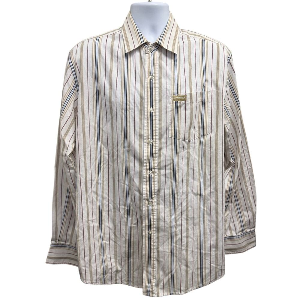 Avirex Shirt Mens Large White Long Sleeve Button Up Military Flight Streetwear